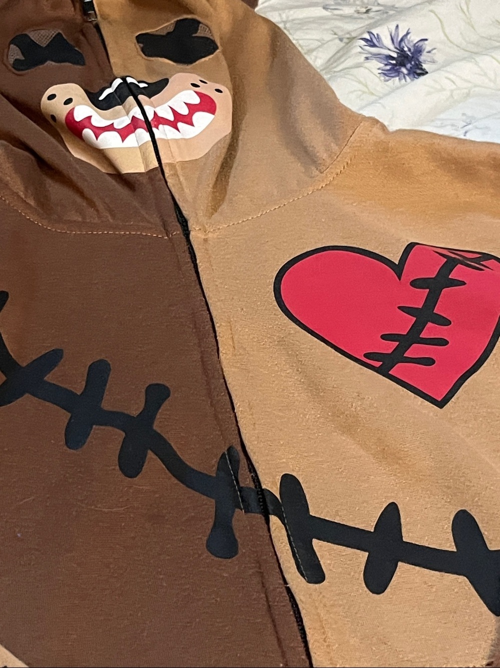 Neon Buddha Teddy Bear "Peepin and Creepin" Patchwork Hoodie - Picture 5 of 15